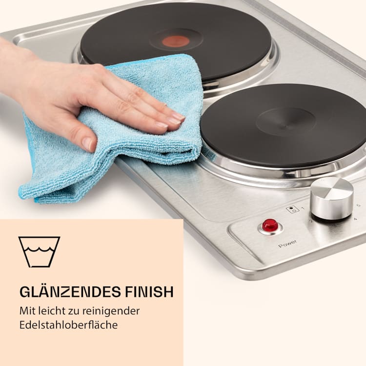 Appetito Domino Elektrokochfeld 2 Platten 6 Leistungsstufen 3000 Watt Edelstahl Silber