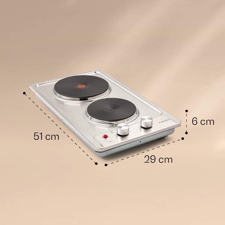 Appetito Domino Elektrokochfeld 2 Platten 6 Leistungsstufen 3000 Watt Edelstahl Silber