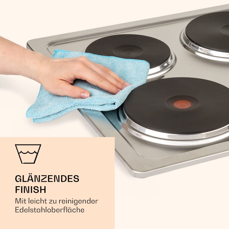 Appetito 4 Elektrokochfeld 4 Platten 6 Leistungsstufen 5500 Watt Edelstahl Silber