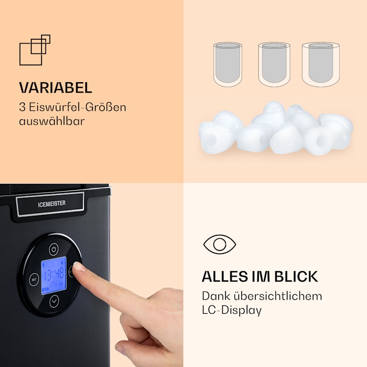 Icemeister 2G Eiswürfelmaschine 12kg/24h LC-Display Edelstahl Dunkelgrau
