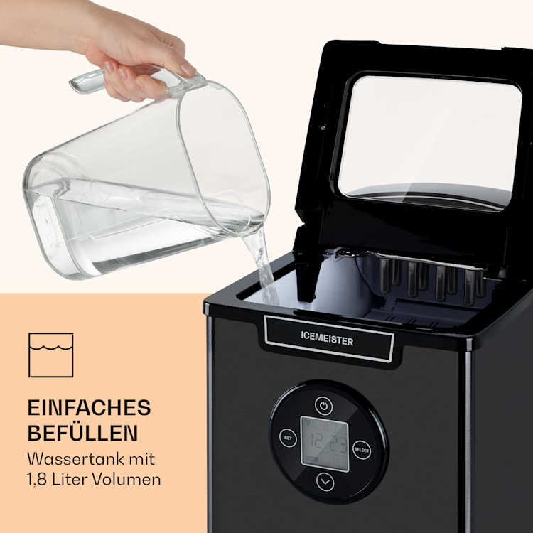 Icemeister 2G Eiswürfelmaschine 12kg/24h LC-Display Edelstahl Dunkelgrau