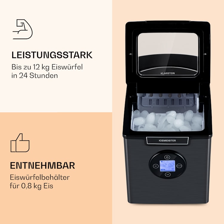 Icemeister 2G Eiswürfelmaschine 12kg/24h LC-Display Edelstahl Dunkelgrau