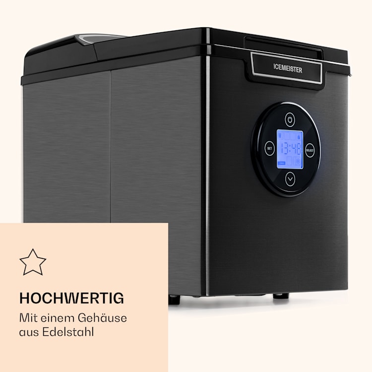 Icemeister 2G Eiswürfelmaschine 12kg/24h LC-Display Edelstahl Dunkelgrau
