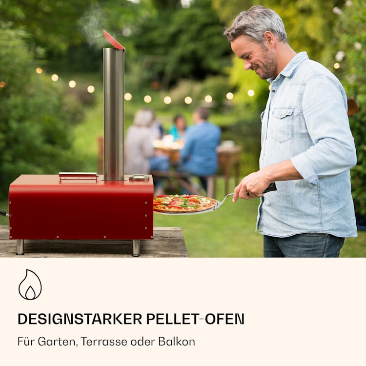 Diavolo Pizza-Pelletofen inkl. Pizzastein Thermometer Edelstahl Rot