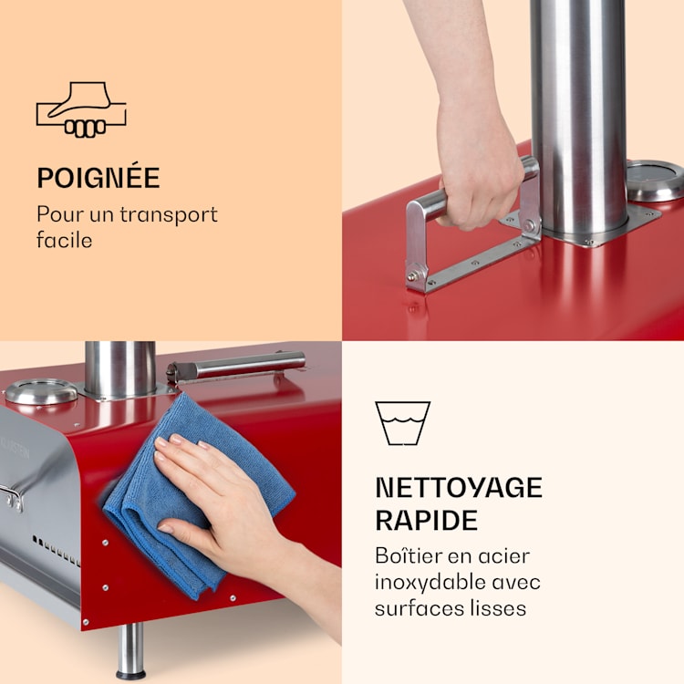 Diavolo Four à granulés pour pizza avec pierre à pizza Thermomètre Acier inoxydable Rouge