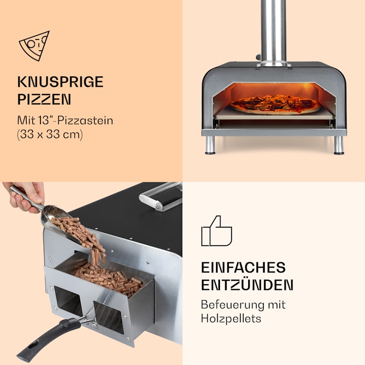 Diavolo Pizza-Pelletofen inkl. Pizzastein Thermometer Edelstahl Schwarz