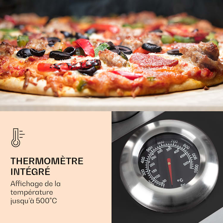 Diavolo Four à granulés pour pizza avec pierre à pizza Thermomètre Acier inoxydable Noir