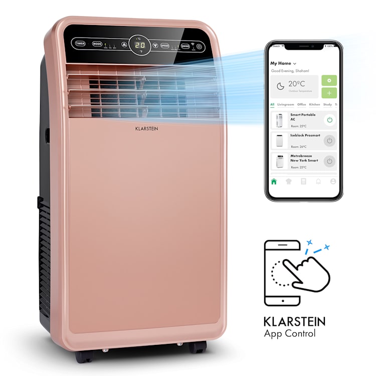 Metrobreeze New York Smart 12k mobile Klimaanlage 12000 BTU/3,5 kW EEC A Fernbedienung roségold 12.000 BTU | Roségold