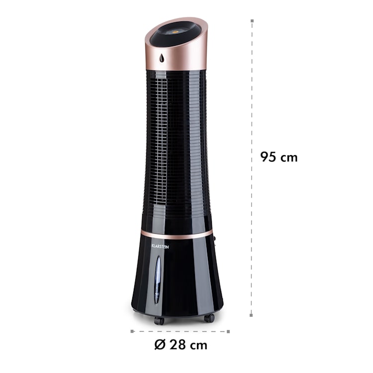 Skyscraper Ice 4 în 1, ventilator, răcitor de aer, purificator de aer, umidificator, 210 m³/h, 30 W, oscilant, mobil, telecomandă Rosegold