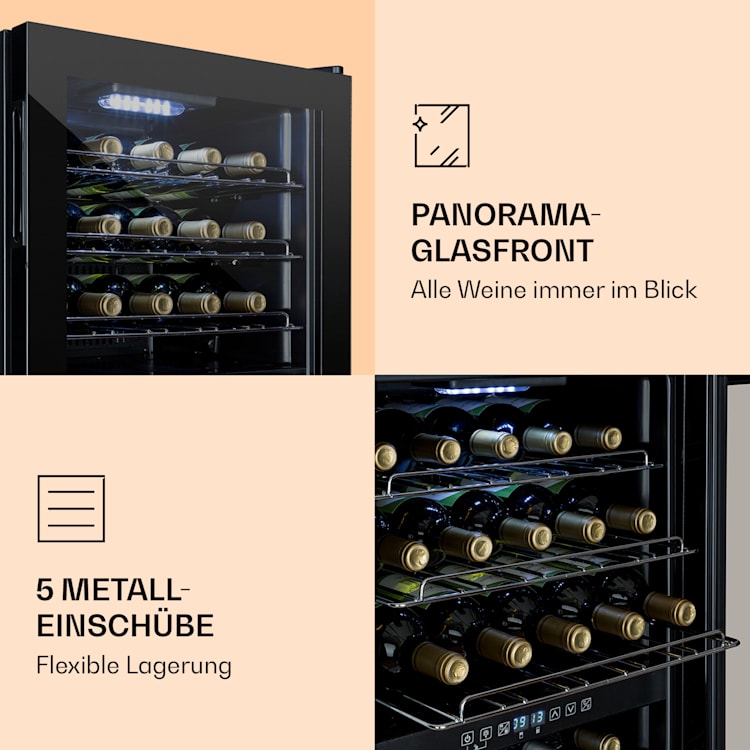 Klarstein Shiraz 29 Duo Weinkühlschrank 2 Zonen 80L/29 Flaschen 5-22°C Touch schwarz 29 Flaschen