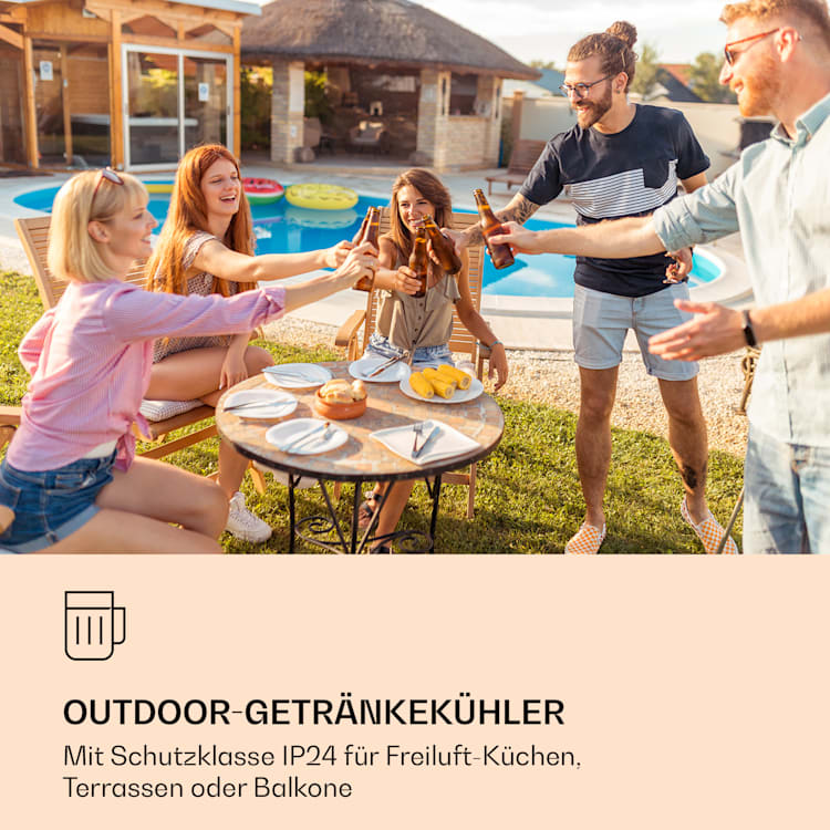 FreshAir 90 Outdoor-Kühlschrank 4 Etagen 3 Böden IP24 UV-Filter Edelstahl