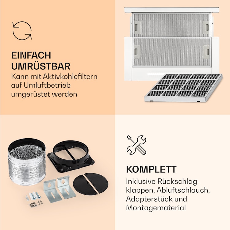 Mariana Neo 60 Flachschirmhaube 60cm 640 m³/h Abluft LED Weiß