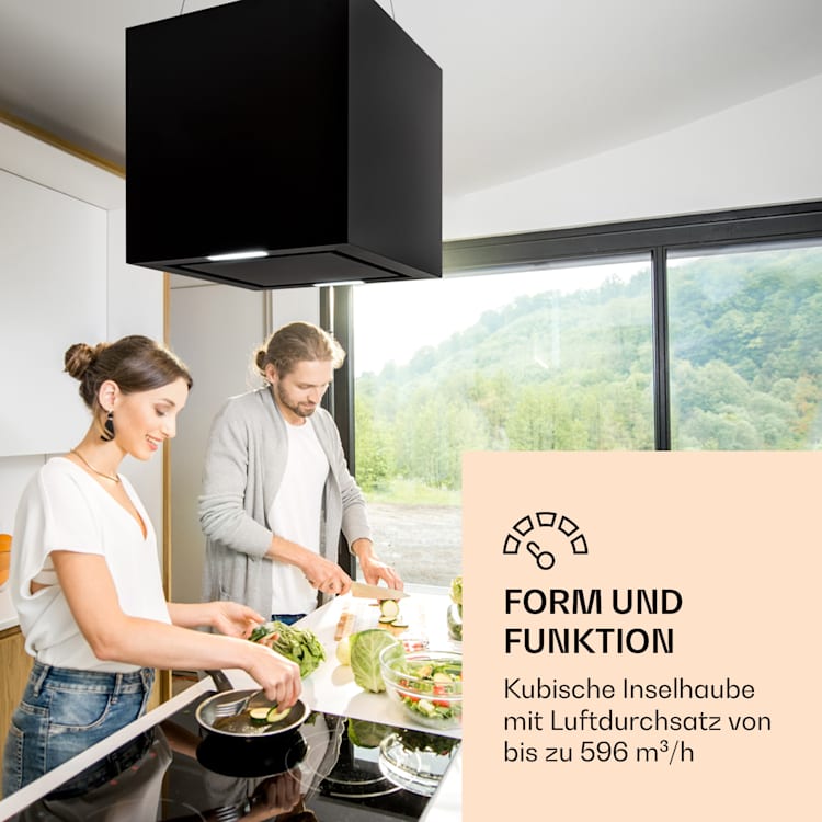Kronleuchter Inselabzugshaube 596m³/h LED-Panel EEK A Schwarz