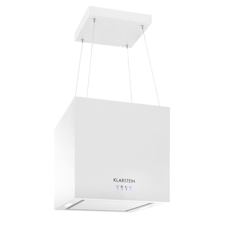 Hotte îlot lustre 596m³/h Panneau LED EEK A Blanc