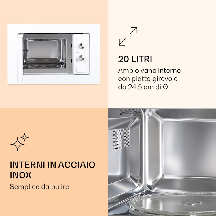 Luminance microonde da incasso 20Ltr 800W defrost incasso 5 livelli piatto da Ø24,5cm Bianco