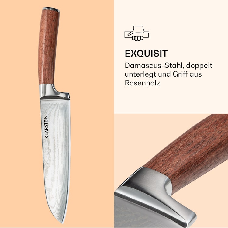Kaito Damaszener Messerset 4-teilig extra scharf Griffe aus Rosenholz
