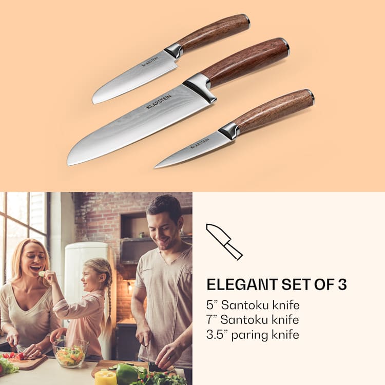 Kishiko Knivset damaskusstål 3 delar extra vassa handtag av rosenträ