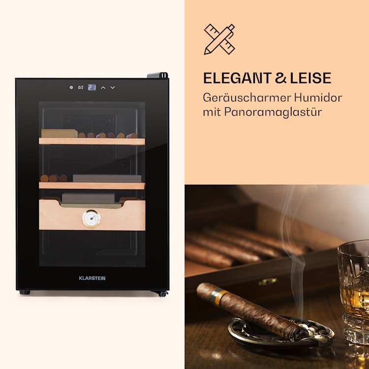 Klarstein El Presidente 37 Zigarren-Humidor 37L 2 Einschübe 1 Fach Zedernholz Schwarz