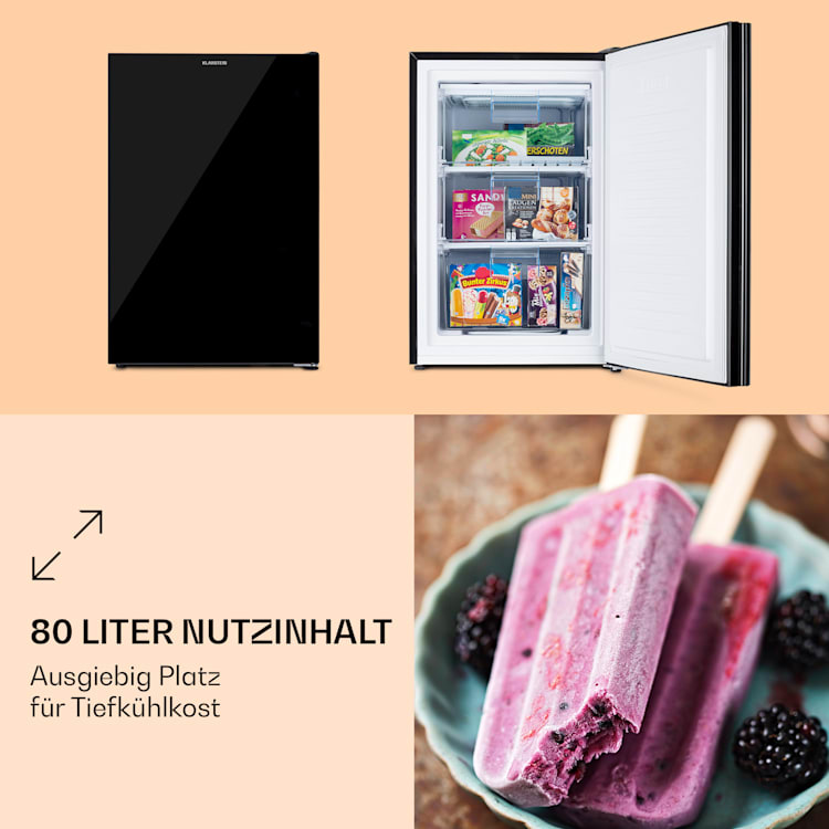 Pluto 80L Gefrierschrank 4-Sterne 80 Liter bis -18 °C Schwarz