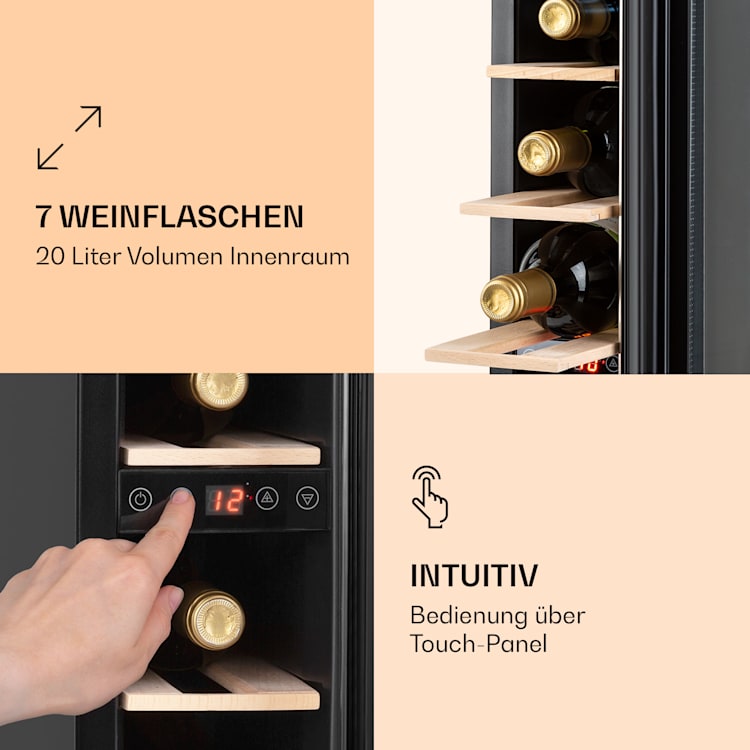 Vinovilla 7 Built-in Uno Onyx Einbau-Weinkühlschrank Schwarzes Glas Edelstahl Schwarz