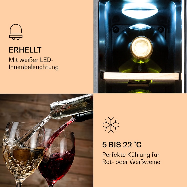 Vinovilla 7 Built-in Uno Quartz Einbau-Weinkühlschrank Weißes Glas Edelstahl Weiß