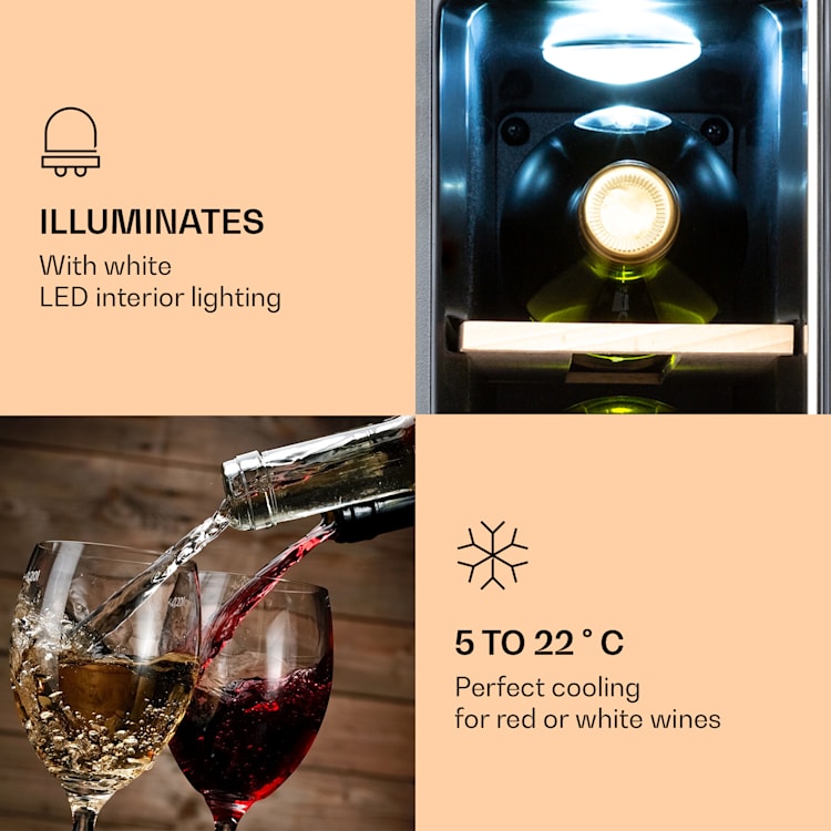 Vinovilla 7, built-in, Uno Quartz, vstavaná chladnička na víno, biele sklo, nerezová oceľ Biela