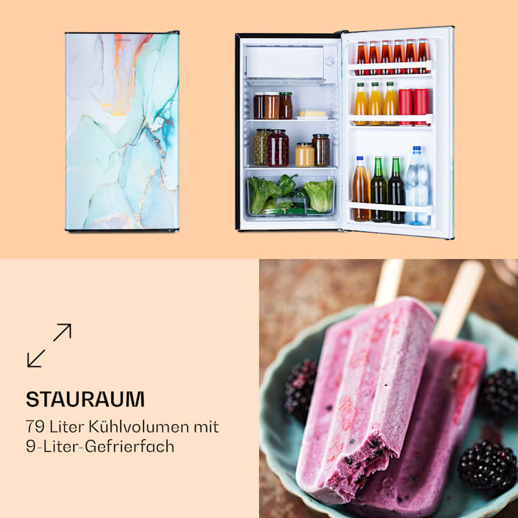 CoolArt 79L Kühl-Gefrier-Kombination EEK F Gefrierfach 9l Designtür Pastel