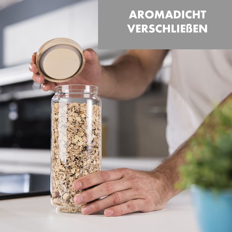 Glaswerk Lovage Vorratsgläser 1,1 l 3er Set Borosilikatglas Akazienholzdeckel Silikon