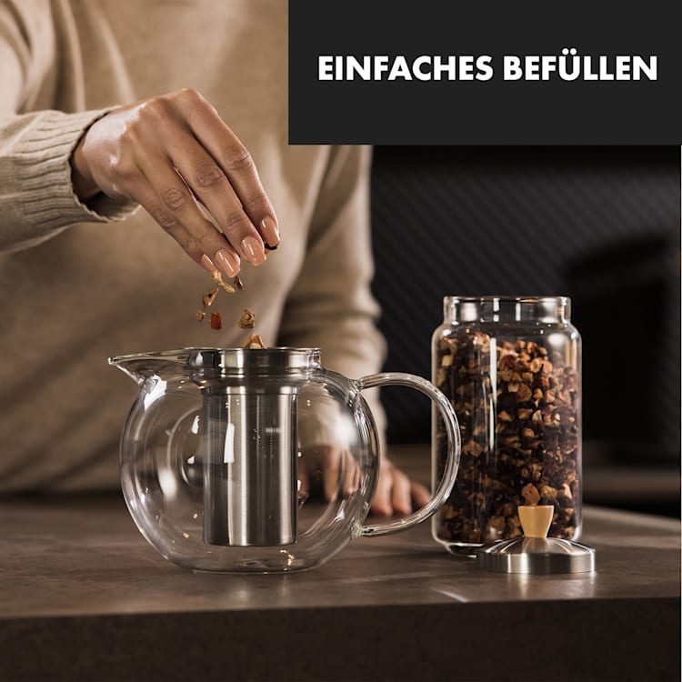 Glaswerk Sencha Teekanne 1,3 l Edelstahl-Siebeinsatz Borosilikatglas Deckel 1,3 Ltr