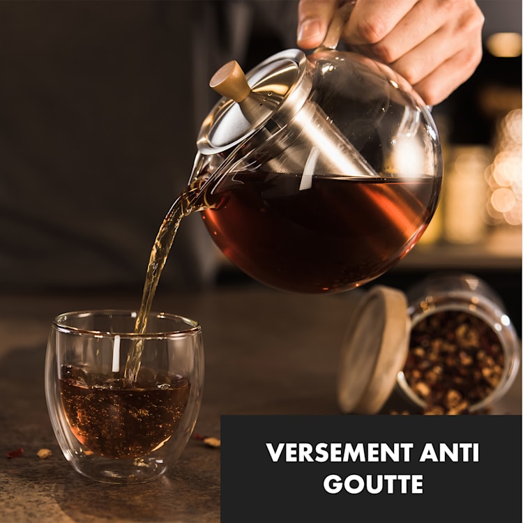 Théière Sencha 1,3 l avec filtre en inox et couvercle en verre borosilicaté 1,3 Ltr