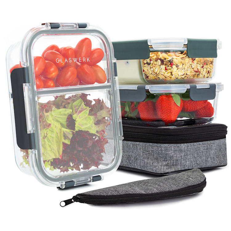 Glaswerk Hopewell, ételhordozó, 3 darabos készlet, 1040 ml, boroszilikát üveg, fedél, táska