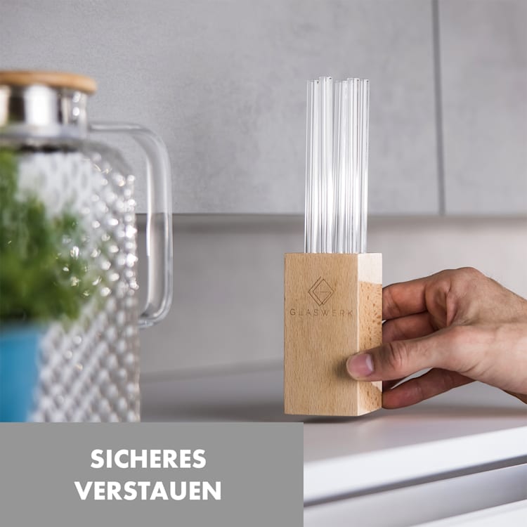 Glaswerk Salizzada Glasstrohhalme 7 Stück 0,8 x 20 cm (ØxH) Holzhalterung Bürste 20 cm
