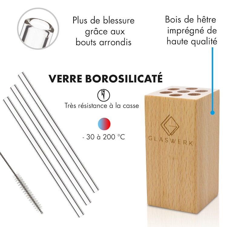 Salizzada Pailles en verre 7 pièces 0,8 x 20 cm (ØxH) support en bois brosse 20 cm