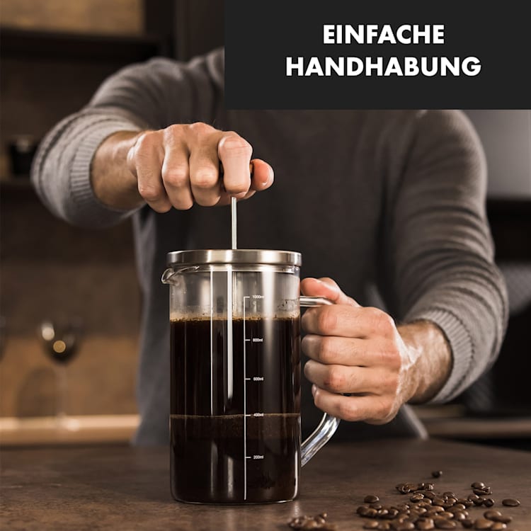 Glaswerk Ristretto French Press 1 Liter Borosilikatglas Edelstahl Walnussholz 1 Ltr