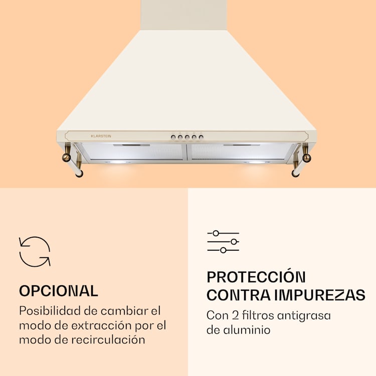 Campana de cocina Victoria 60 cm diseño retro 644,5m³/h 2 lámparas LED Marfil