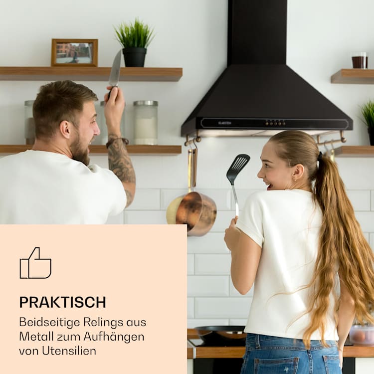Victoria Dunstabzugshaube 60cm Retro-Design 644,5m³/h 2 LED-Lampen Schwarz