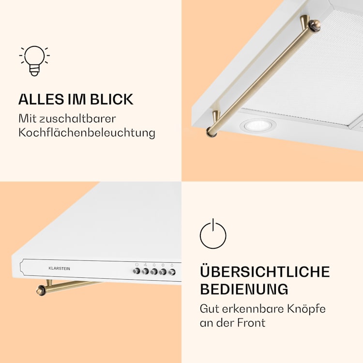 Victoria Dunstabzugshaube 60cm Retro-Design 644,5m³/h 2 LED-Lampen Weiß