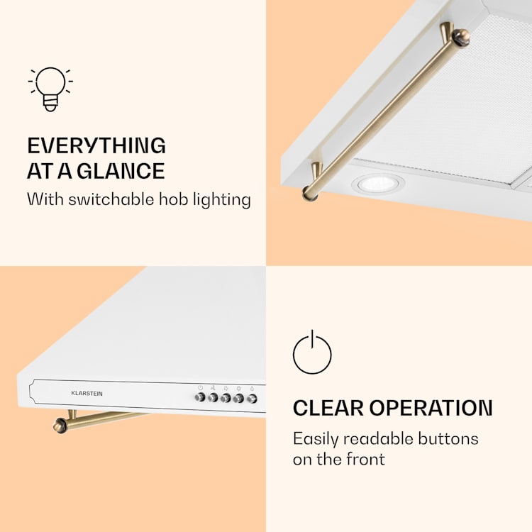 Victoria cooker bonnet 60 cm retro design 644.5 m³/h 2 LED lamps White