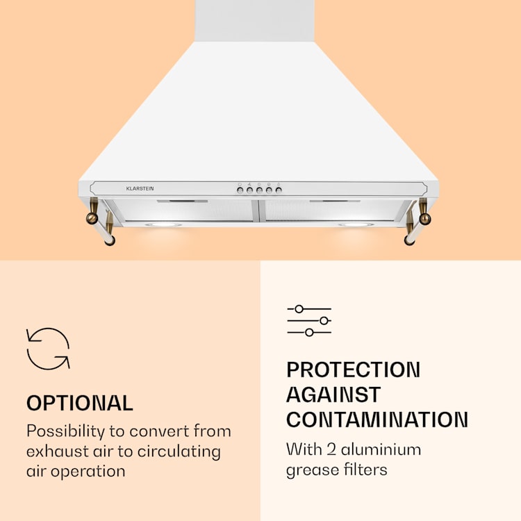 Victoria cooker bonnet 60 cm retro design 644.5 m³/h 2 LED lamps White
