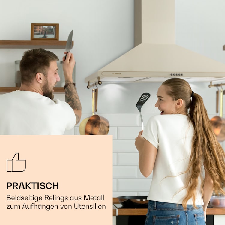 Victoria 90 Dunstabzugshaube 90cm Retro-Design 644,5m³/h 2 LED-Lampen Elfenbein