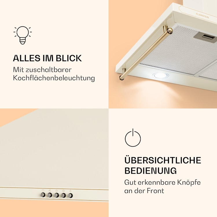 Victoria 90 Dunstabzugshaube 90cm Retro-Design 644,5m³/h 2 LED-Lampen Elfenbein