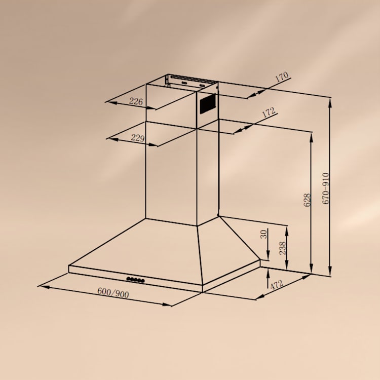 Victoria 90 Dunstabzugshaube 90cm Retro-Design 644,5m³/h 2 LED-Lampen Elfenbein