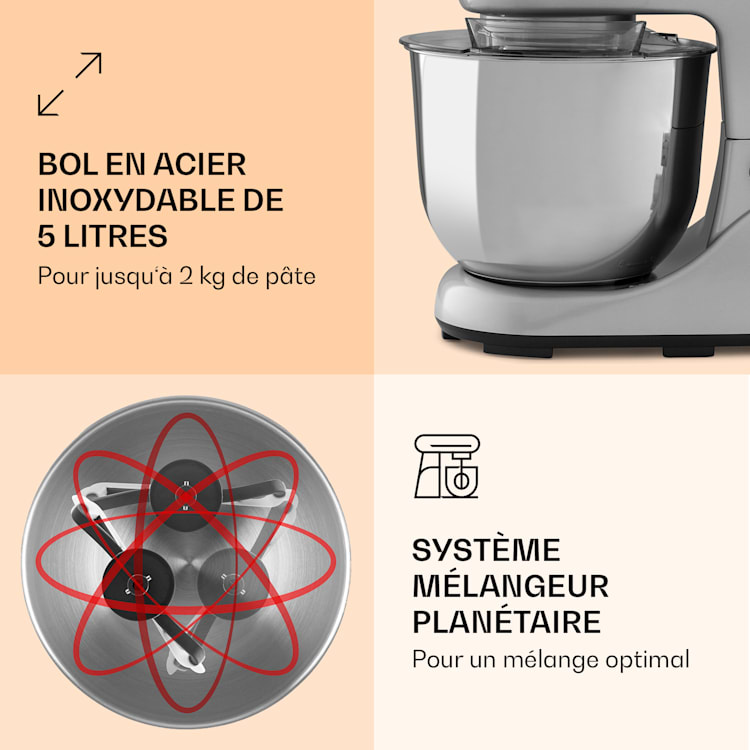 Bella Pico 2G keukenmachine 1300W 1,7PS 6 standen 5 liter Zilver