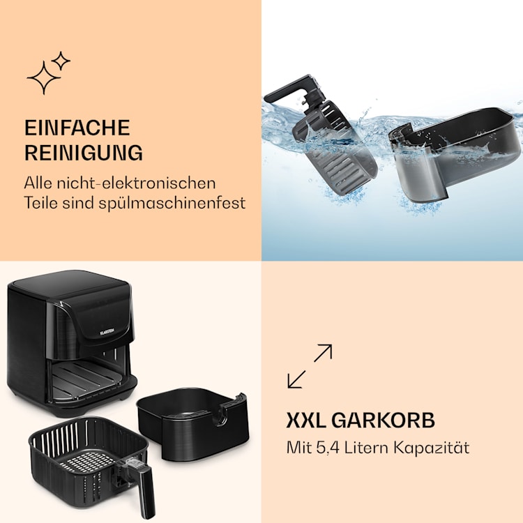 AeroVital Deluxe Heißluftfritteuse 1700W 5,4 Liter Edelstahl Schwarz