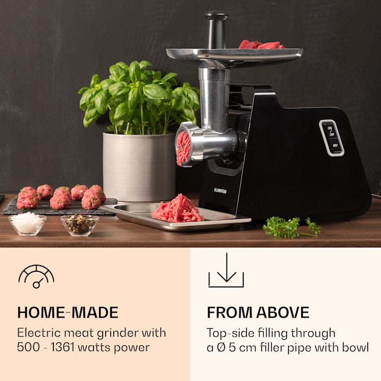 Mighty Mince 500, mașină electrică de tocat carne, 1361 W, 3 discuri perforate din oțel Negru