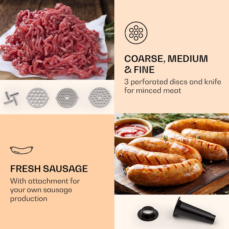 Mighty Mince 500, mașină electrică de tocat carne, 1361 W, 3 discuri perforate din oțel Negru