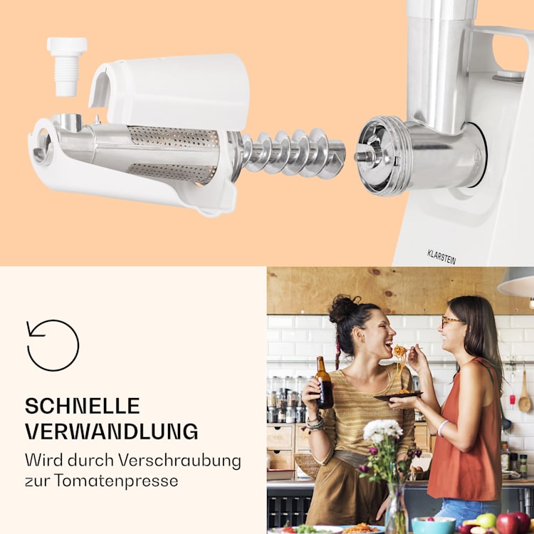 Mighty Mince elektrischer Fleischwolf 500 - 1361 Watt 3 Stahl-Lochscheiben Weiß