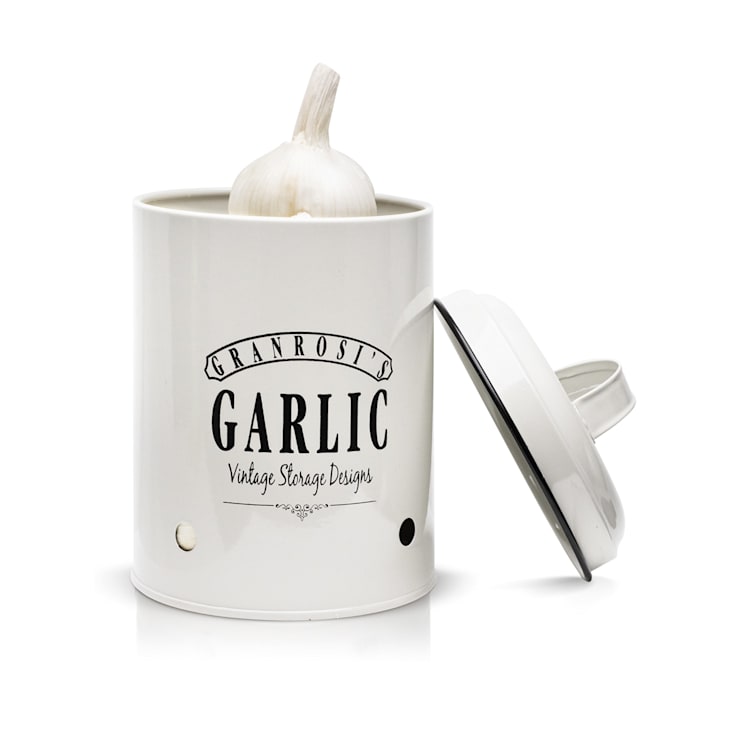 Montana, garlic storage container, enamel steel plate, 12 x 18 cm (ØxH), stainless steel