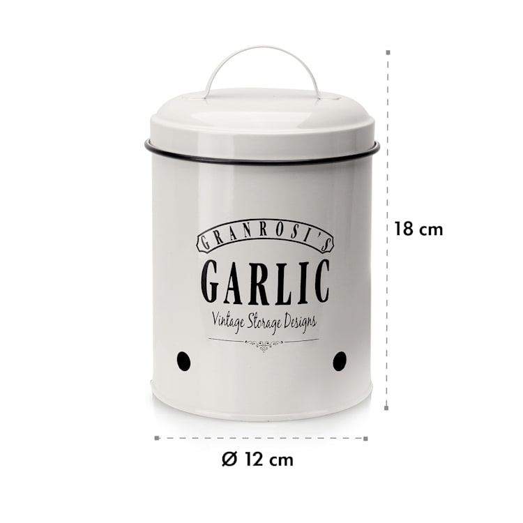 Montana, garlic storage container, enamel steel plate, 12 x 18 cm (ØxH), stainless steel