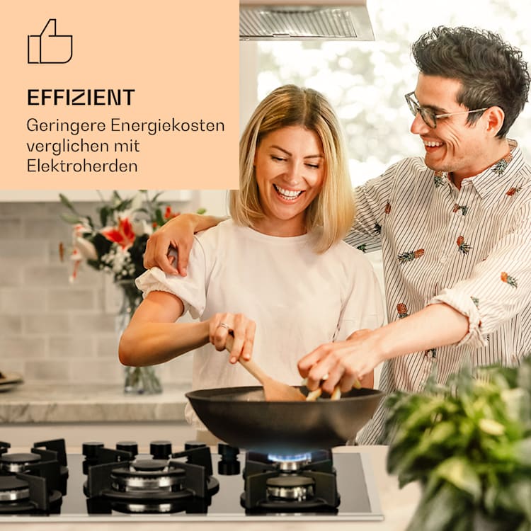 Goldflame 5 Prime Gaskochfeld 5-flammig Messing-Brenner Glaskeramik Schwarz